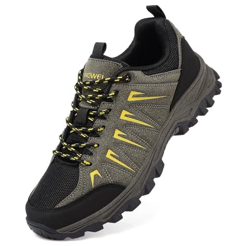 HaloTeam Trekking Shoes Mens Outdoor Travelling Walking Shoes Non-Slip Lace-up Hiking Boots,Army Green,9.5 UK