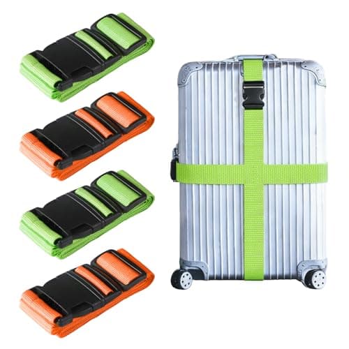 4 Pcs Luggage Straps for Suitcases, Adjustable Travel Suitcase Straps with Buckles, Durable Luggage Strap for Travel Accessories, Outdoorsports, Orange and Green