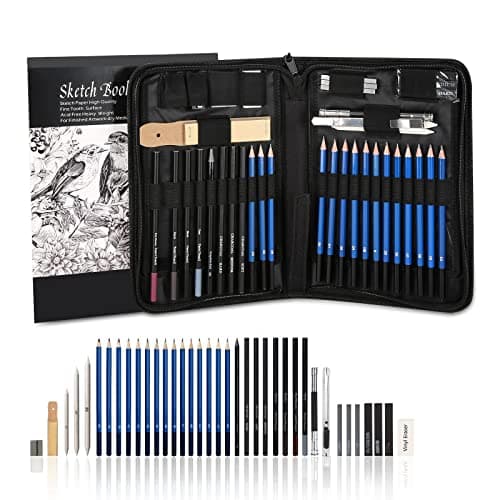 AGPTEK Sketching Pencils Set, Travel Case, 60-Sheet Pad