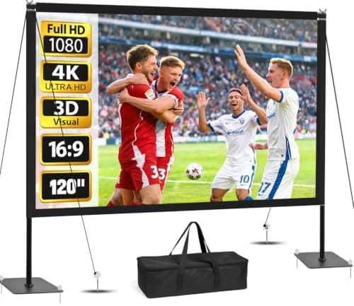 CPLIRIS Projector Screen with Stand, 120 Inch Solid Metal Screwlock Frame 16:9 4K HD Wrinkle-Free Projection Screen, Front & Rear Projection, Portable for Home Theater, Backyard Moive Night