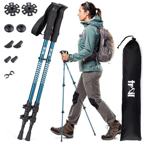 Trail Telescopic Walking Poles, 2 Pack, Adjustable 65–135cm, Teal
