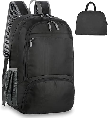flintronic Lightweight Foldable Backpack, 30L Small Hiking Rucksack, Unisex Water Resistant Walking Backpack for Outdoor Sports, Hiking, Travelling, Walking, Camping (Black)