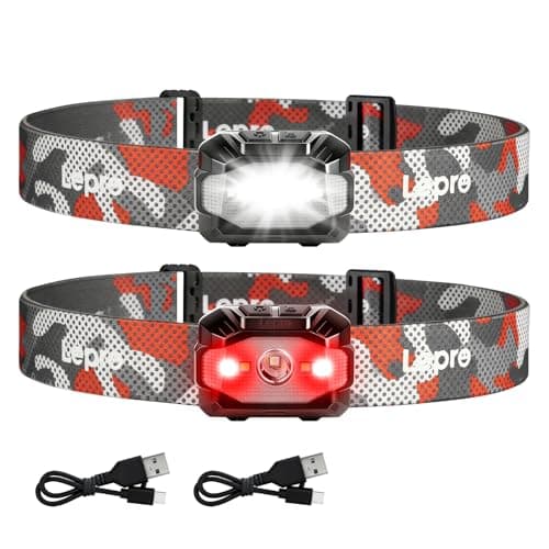 Lepro Camping Head Torch Rechargeable, 2 Pack Dual Power Headlamp-10 Modes
