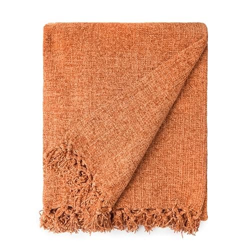 Emma Barclay Throw Blanket For Sofas Bed Extra Large Soft Chenille Throws For Settees In Burnt Orange Throw Fleece Blankets - Darcy Collection 50" x 60" (127cm x 152cm) Burnt Orange