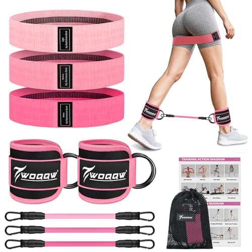 WOQQW Resistance Bands Set for Women - Exercise Bands With Ankle Straps for Legs & Glute Workout, Fabric Booty Bands, Home Gym Fitness Equipment for Hip, Pilates, Yoga, Physical Therapy, Stretch