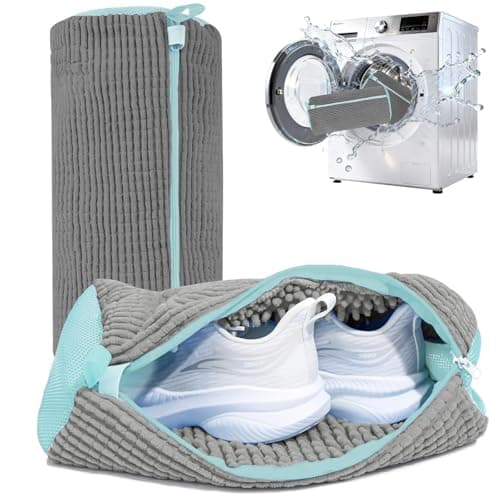 Suzmei Shoe Laundry Bag, Zipper Closure, Hand Brush Simulating Bristles, Reusable for Washing Machine and Dryer, 15.4 x 7.5 x 7.5 inches, Suitable for Tennis, Sports, Casual, Canvas Shoes(2PCS Gray)