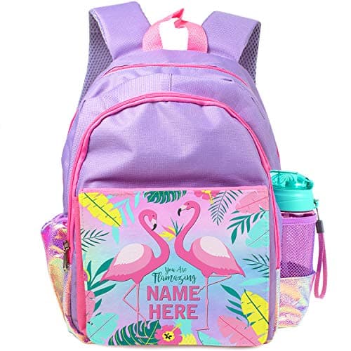 Personalised Girls School Bag Flamingos Backpack Kids Primary Book Bag, Pretty Childrens Cute Rucksack KSP208