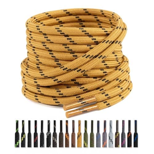 Puzeam 2 Pairs 4.5 mm Round Shoe Laces for Boots Black/Yellow 140cm