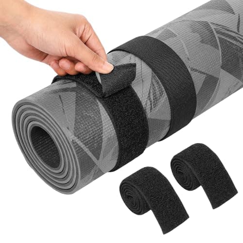 2pcs Heavy-Duty Yoga Mat Strap, Elastic Hook and Loop Straps Heavy Duty, Cord Tidy Wrap for Yoga Mat Camping Luggage Exercise, and Pilates Mats (Black)