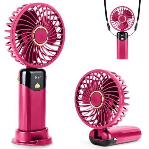 AUAUY Portable Handheld Fan, USB Rechargeable Fan with 6 Speeds, Rose Red
