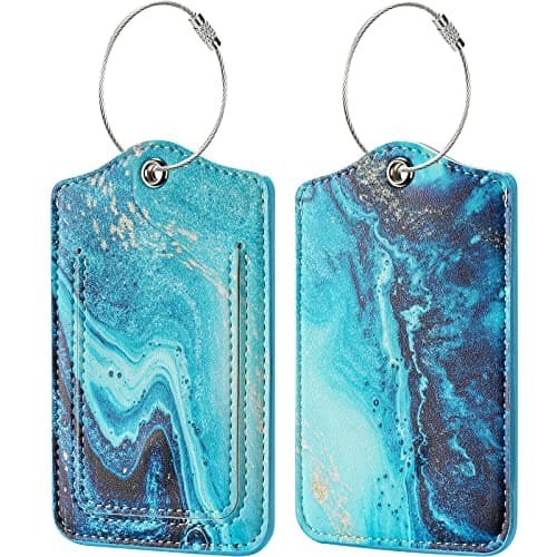 Luggage Tag for Suitcases TSA Approved, JOTO Unique Suitcase Tags Luggage Identifier for Travel, PU Leather Privacy Protection Bag Labels with Stainless Steel Loop Name Address Card -2 Pack, Style B