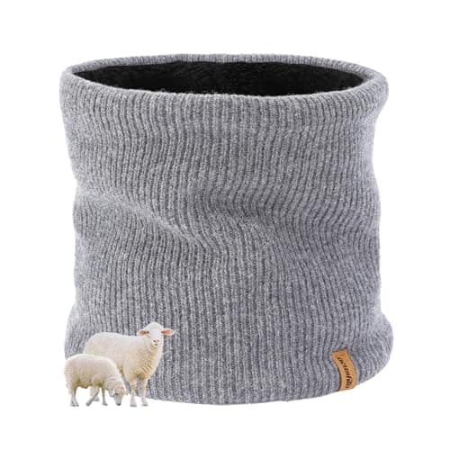 ACUSHLA 100% Merino Wool Neck Gaiter, Lined Winter Neck Warmer, Light Grey