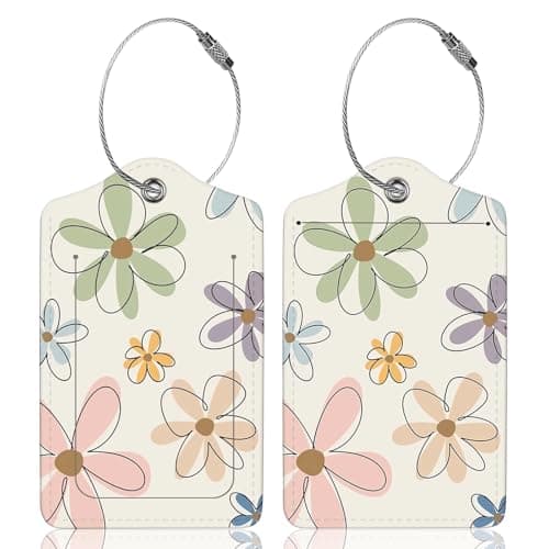 Cute Luggage Tags 2 Pack, Floral Luggage Tag Travel Accessories, Luggage Tags for Suitcases with Privacy Flap, Suitcase Tags Luggage Labels Travel Tags for Women Girls