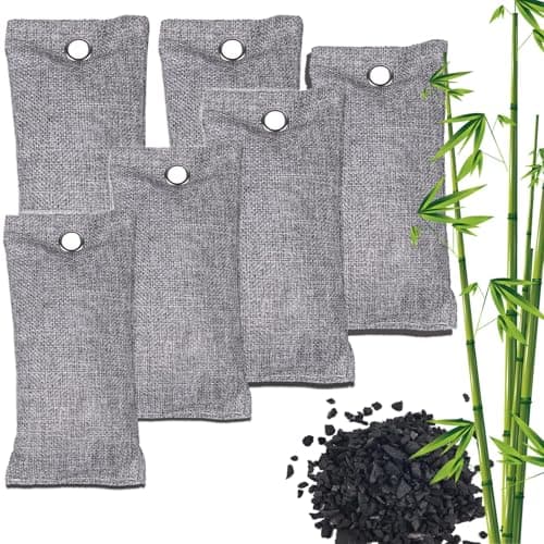 MEGAROOM Bamboo Air Purifying Bags (6x50g) - Natural Air Fresheners - Activated Charcoal Odour Absorber - Activated Charcoal Bag - Natural Car Air Freshener, Shoe Deodoriser, Home, Pet, Closet Odour
