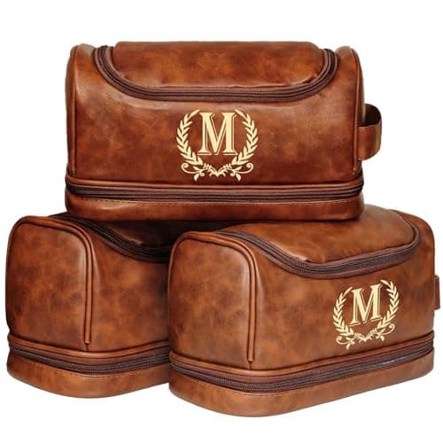 Personalized Toiletry Bag for Men, Gifts for Men, Custom Leather Mens Toiletries Travel Kit, Customize Shaving Bags, Men's Gift Ideas for Christmas, Anniversary, Birthday, Dad, Grandpa, Lover(M)