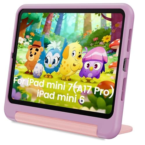 INFILAND Kids Case for iPad Mini 7 2024 (A17 Pro), iPad Mini 6 Case(8.3 Inch 2021 Model), iPad Mini 7th/6th Generation Case with Durable Soft Shockproof Stand and Handle (Lavender-Pink)
