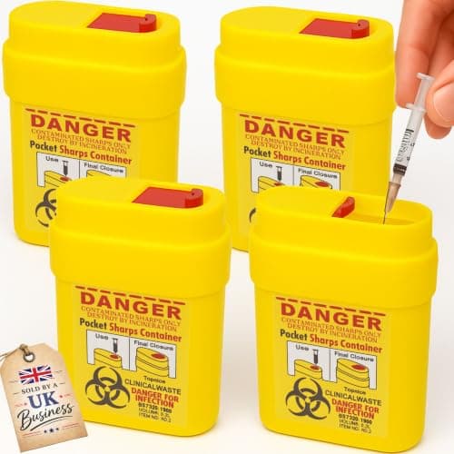 4 Pack Travel Sharps Bin Small - Portable Sharps Box for Needles, 0.2L Each