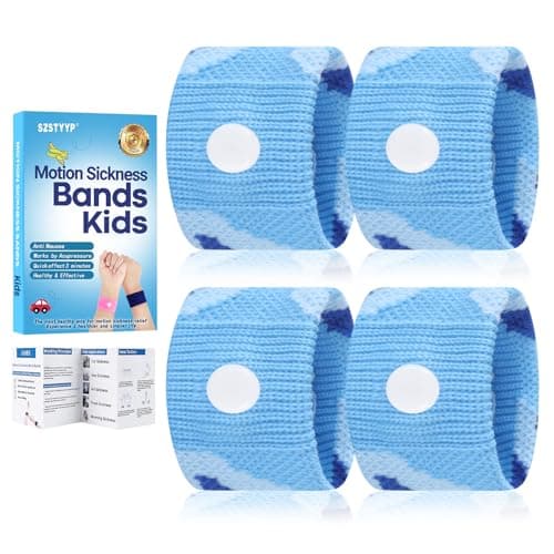 SZSTYYP Motion Sickness Bands for Kids Cruise Travel Essentials Anti-Nausea Acupressure Wristband for Morning Car Sea Sickness Wristbands for Kids (2 Pairs Blue)……