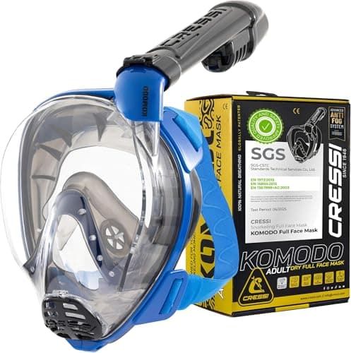 Cressi Komodo Full Face Snorkel Mask Dry Splash System, Blue/Black, M/L