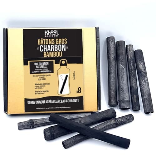 KHOOL Bamboo, Set of 8 Fine Bamboo Charcoal Sticks, 1 to 2 cm Diameter, for Cleaning and Improving the Taste of the Water in Your Bottles and Carafes