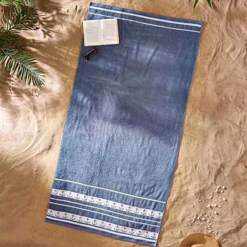 Catherine Lansfield Anchors 90x180cm Cotton Extra Large Beach Towel Blue