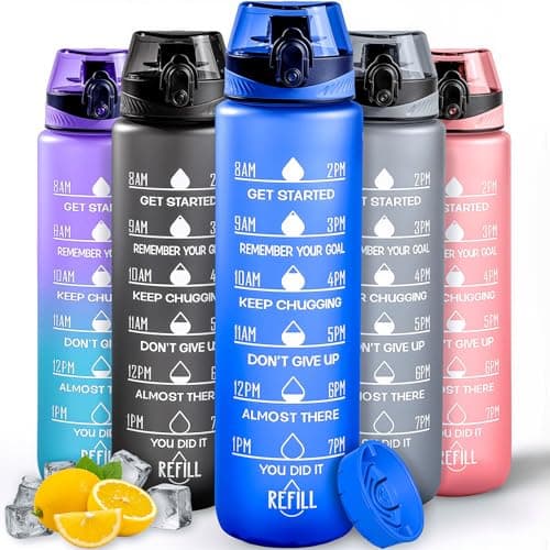 Active 100 Water Bottle 1L Sports Water Bottle with Motivational Time Marker, Dishwasher Safe Leak-proof Drink Bottle BPA Free Non-Toxic for Running,cycling, Gym, School & Office (Blue)