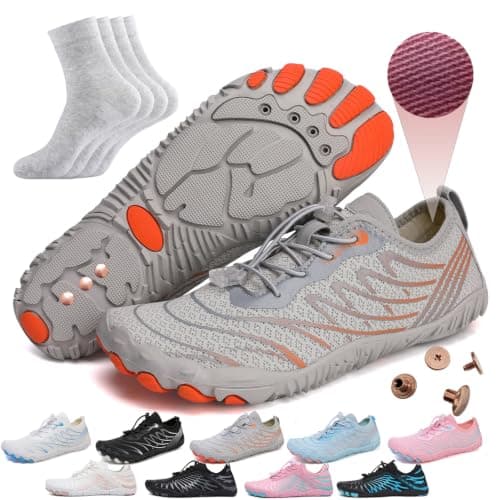 Grounding Barefoot Shoes with Copper , Effective Full-Chain Grounding, Grey-2socks, 7.5 Women/6.5 Men