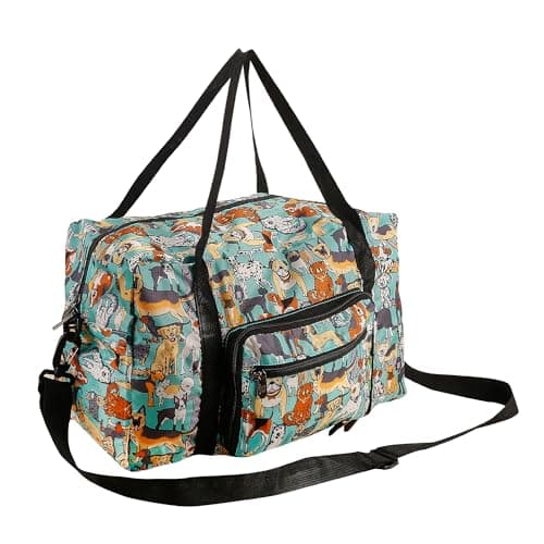 Eco Chic Recycled Cabin Holdall Bag, 40x20x25 for Ryanair Underseat Carry-On Luggage, Lightweight Foldable Water-Resistant Travel Duffle (Dogs Teal)
