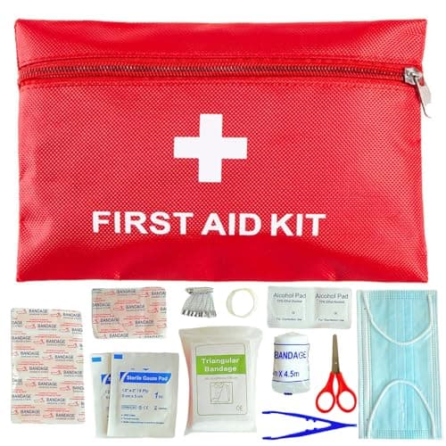 SSKHE Mini First Aid Kit - 20x14cm Compact Red Case | 12 Essentials for First Aid Kit Travel, Outdoor Enthusiasts (Hiking, Camping, Cycling)