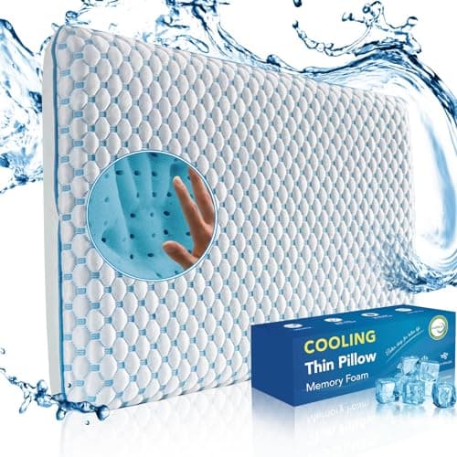 Iwacool Ultra Thin Cooling Memory Foam Pillow for Stomach and Back Sleepers/Low Profile Flat 2.25inch Stomach Sleeper Pillows with Soft Cover Washable for Sleeping