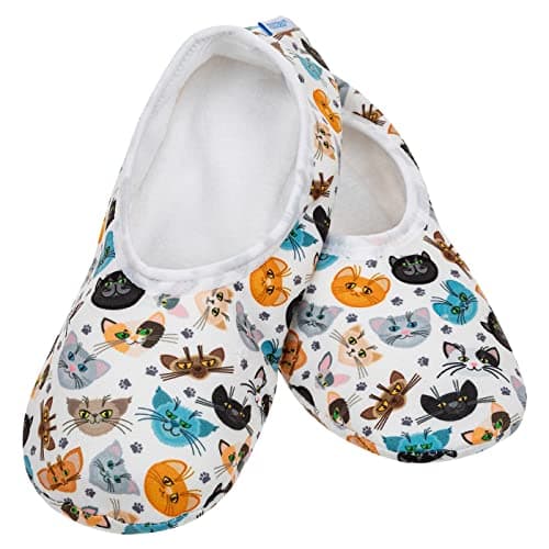 Snoozies! Travel Skinnies Animal Designs Super Soft Womens Slippers with Non-Slip Sole - Ladies sizes from 3-7 (Cats, large)