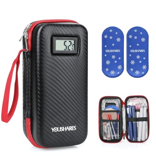 YOUSHARES Temperature Insulin Cooler Travel Case - Large Capacity Insulin Pen Case with 2 Big Ice Packs, Insulin Travel Case for Diabetes Supplies (Black)