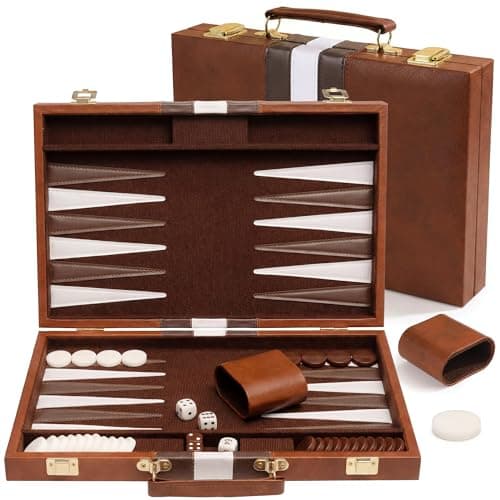 Backgammon Set, 11" Travel Board Game with Premium PU Leather Case& Dices
