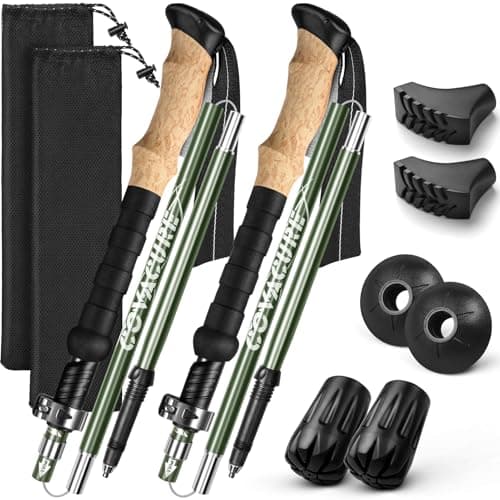 Walking Poles, 7075 Aluminum, Foldable, Adjustable Height, 2PCS,Green