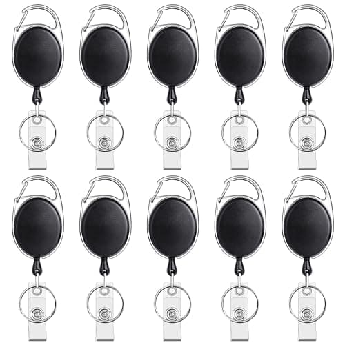 Teskyer 10 Pack Retractable Keychain, Retractable Lanyard, Badge Holder with Carabiner Belt Clip for ID Card and Keyring