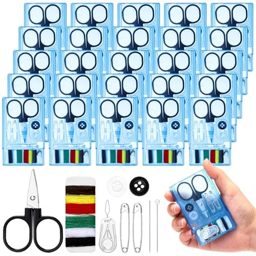 Knitgrip 25-Pack Mini Travel Sewing Kit - Portable, Foldable, Adult Sewing Repair Kit with Scissors, Buttons, Pins, Needles, Threads