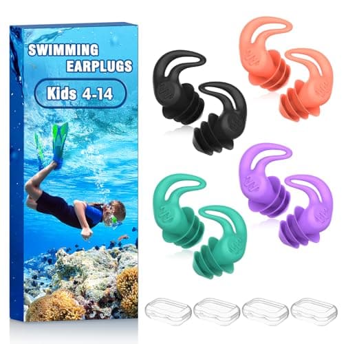 Swimming Ear Plugs for Kids,4 Pairs Reusable Silicone Ear Plugs Swimming