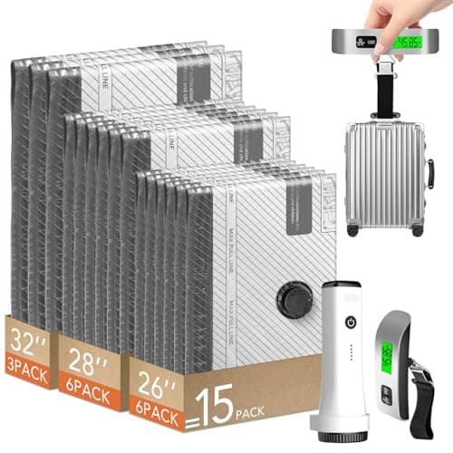 ANBIUX 15 Pack -60000PA Vacuum Storage Bags with Pump & Luggage Scale