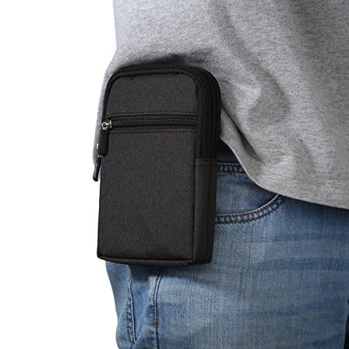 Burlife Belt Bag, Men's Black Smartphone Belt Pouch Mobile Phone Belt Clip Case with Belt Loop Carabiner Bag Vertical Waist Pocket