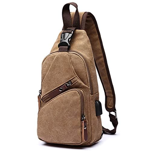 WTiger Canvas Sling Bag Crossbody Backpack Shoulder Casual Rucksack for Men Women Outdoor Cycling Hiking Travel Fishing Shopping trekking Coffee