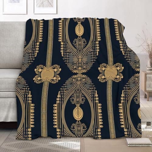 Fleece Blanket Throws Small Single 100x130cm Fluffy & Warm Blanket for Bed, Versatile Soft Luxurious Ancient Greek Style Flannel Blankets for Sofa Couch Gold Lightweight Cozy Throws for Travel