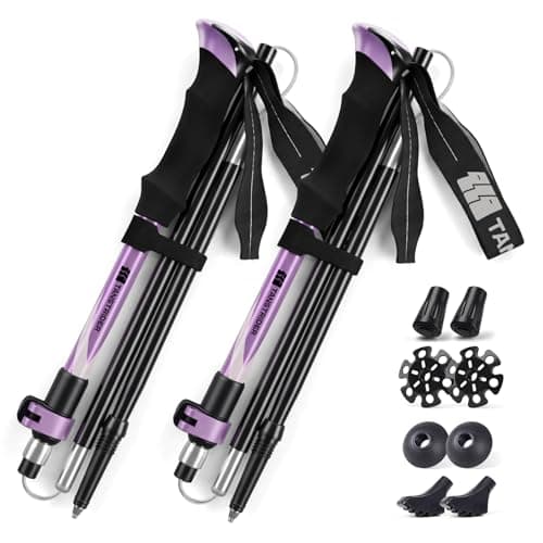 TANSTRIDER Trekking Poles for Hiking - Collapsible Lightweight 7075 Aluminum Hiking Sticks, 110-135 cm Adjustable Tri-Fold Walking Poles with Anti-Slip EVA Grip for Men and Women (Purple)