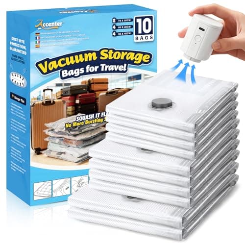 Accenter Vacuum Storage Bags with Pump for Travel,Space Saver Bags,10-Pack