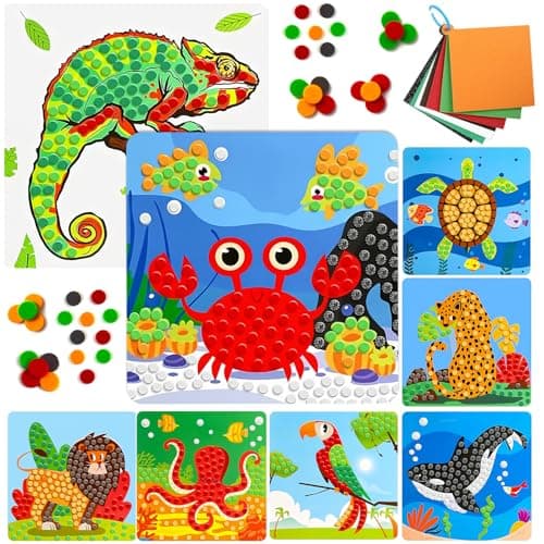 Dubydu Mosaic Sticker Art Kit for Kids Age 3+, 8 Pack Ocean & Animal Crafts, Foam Mosaic Kits for Children, Peel and Stick DIY Art Set, Travel Activity Toy for Toddlers Boys Girls