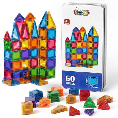 TIQNEX Magnetic Tiles Travel Set 60 Pieces with Metal Carry Case