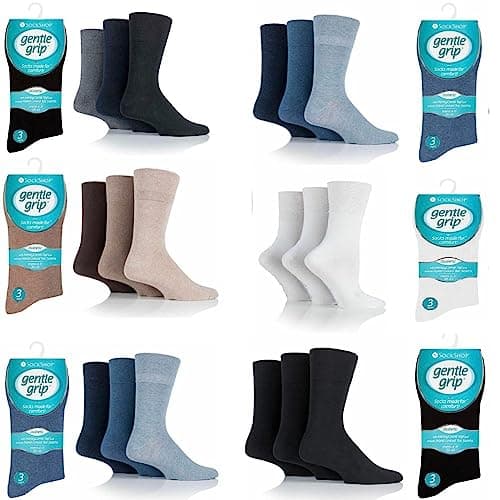 Gentle Grip Diabetic Socks For Men 6-11, Non Elastic Loose Fit Honeycomb Socks, Smooth Hand Linked Toe Seams Sock For Diabetes Swollen Legs (3 Pairs, Brown)