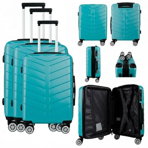 Set of 3 Pcs Luggage Hardshell Suitcase Light Weight, Teal