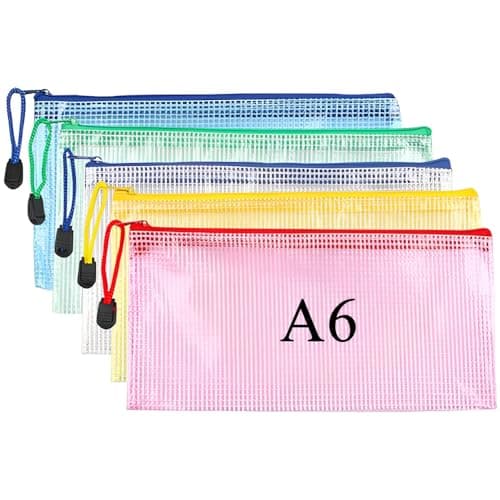 MIETONG A6 Plastic Zip Wallets Folders - 5PCS Document Folder File Zipper Bags Document Wallet Ziplock Bags Travel Storage Pouch Mesh Zip Folders for School Office Supplies and Travel Accessories