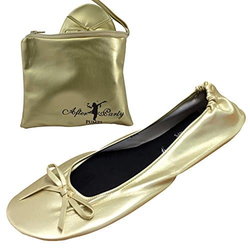 After Party Pumps® Good As Gold Size UK 5-6 Ladies Roll Up Shoes Fold Up Pumps Foldable with Carrier Pouch
