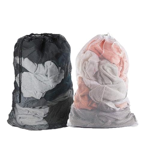 LMOGWL 2-Piece Large Laundry Mesh Bag, 60 x 90 cm Washing Machine Laundry Bag, Oversized Travel Reusable Wash Bag with Lockable Drawstring, Suitable for Laundry Trousers, Shirts, (White/Black)